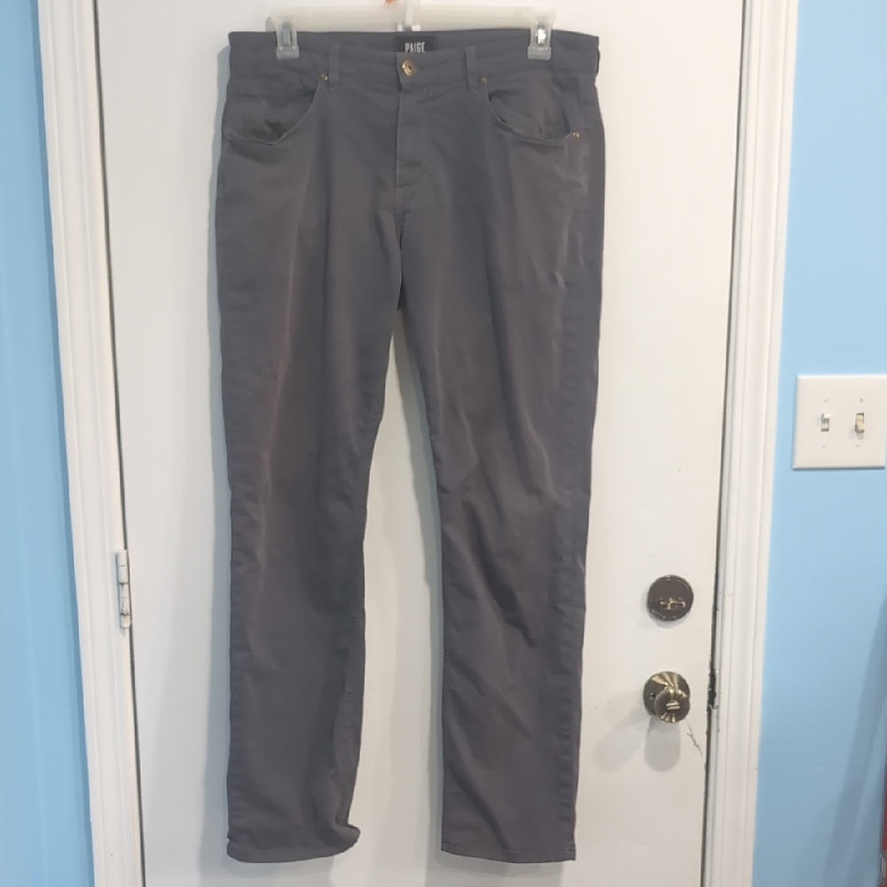 Paige Normandie Slim Straight Leg Twill Pants Blue Dawn Size 34